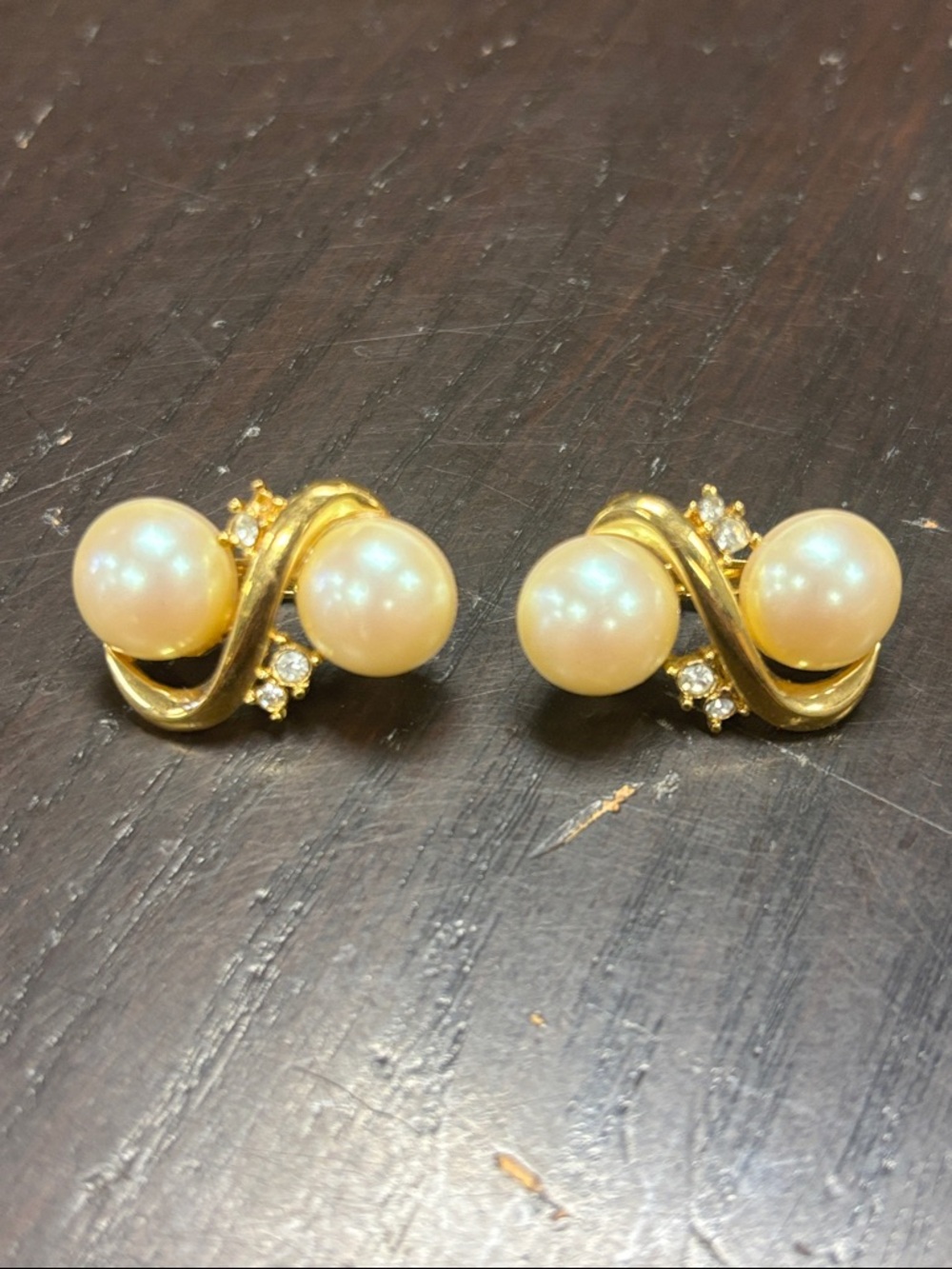 Fabulous Richelieu Vintage 70’s Gold Tone Faux Pearl Swirl Pierced Earrings